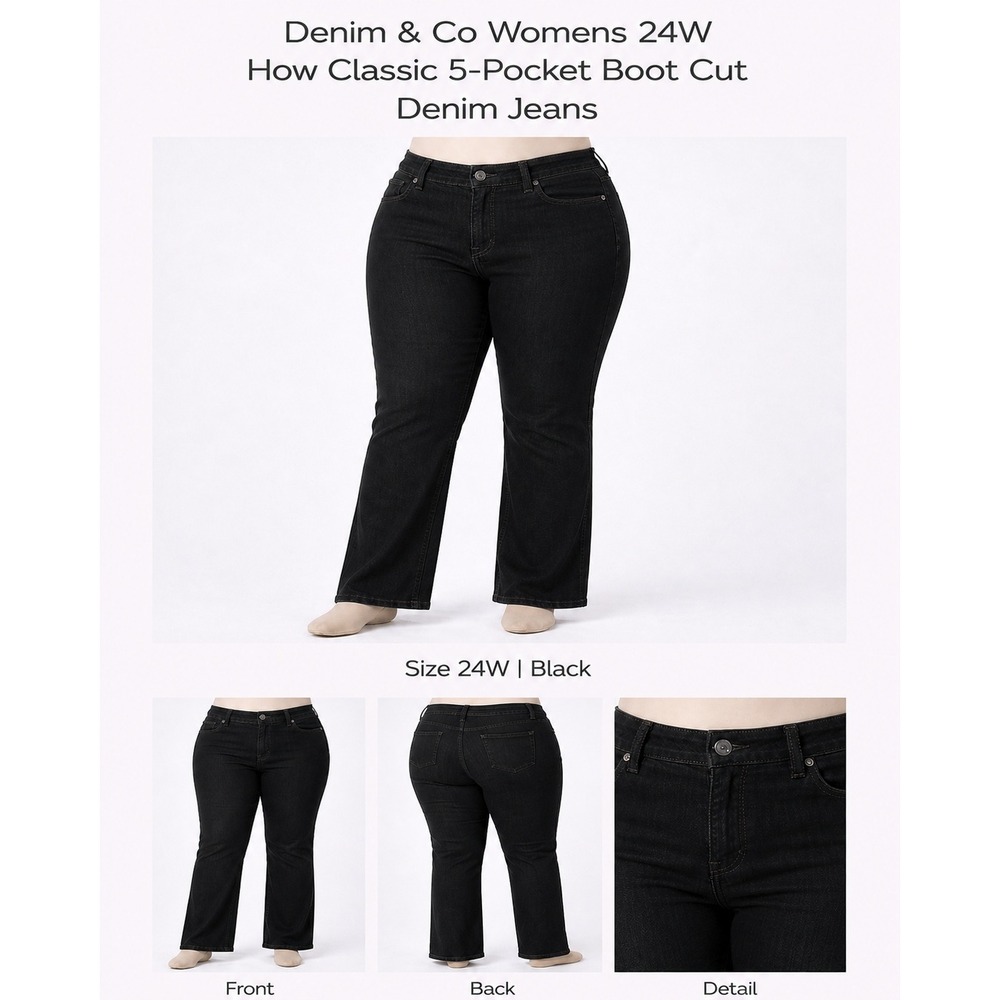 Denim & Co Womens 24W How Classic 5-Pocket Boot Cut Denim Jeans Black A236209